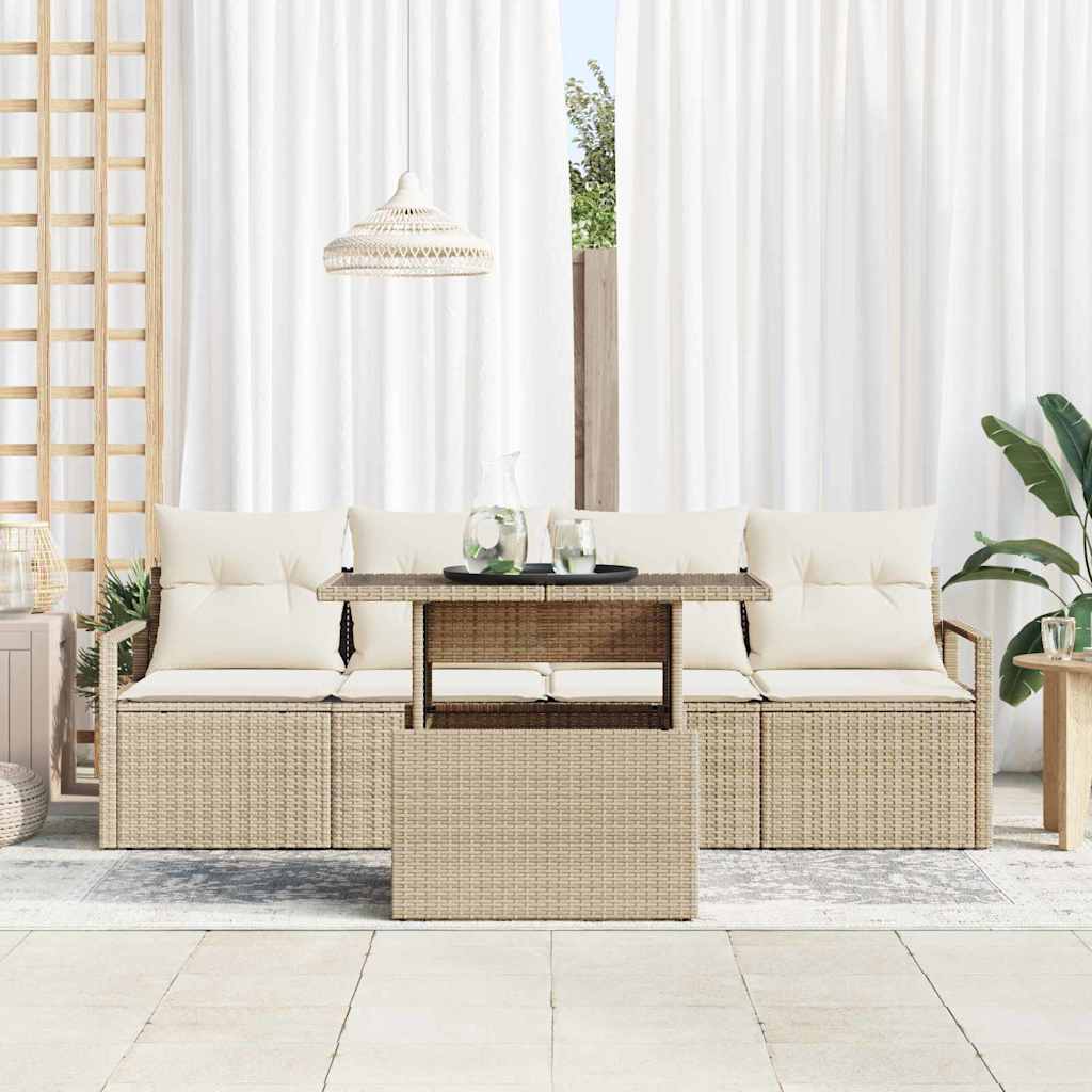 Garten-Sofa-Set mit Speicher 5 pcs Beige Poly Rattan