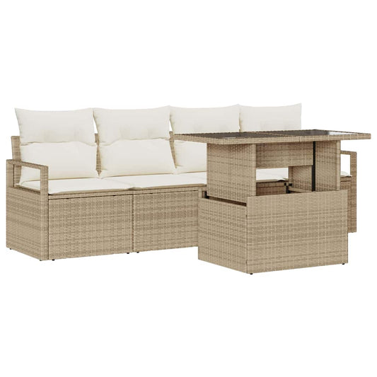 Garten-Sofa-Set mit Speicher 5 pcs Beige Poly Rattan