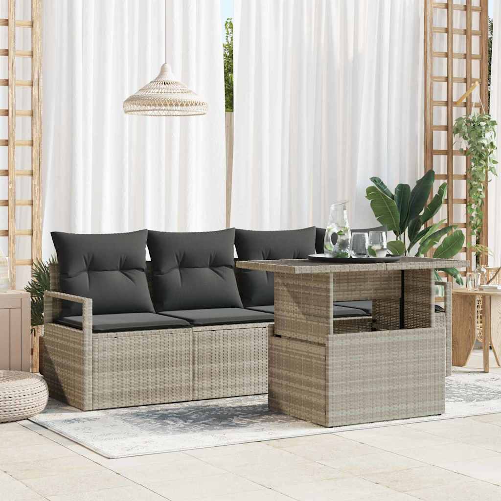 Garten-Sofa-Set mit Speicher 5 pcs Hellgrau Poly Rattan