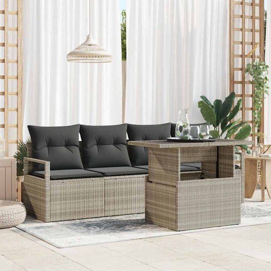 Garten-Sofa-Set mit Speicher 5 pcs Hellgrau Poly Rattan