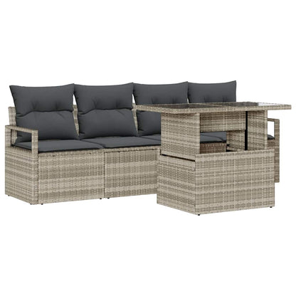 Garten-Sofa-Set mit Speicher 5 pcs Hellgrau Poly Rattan