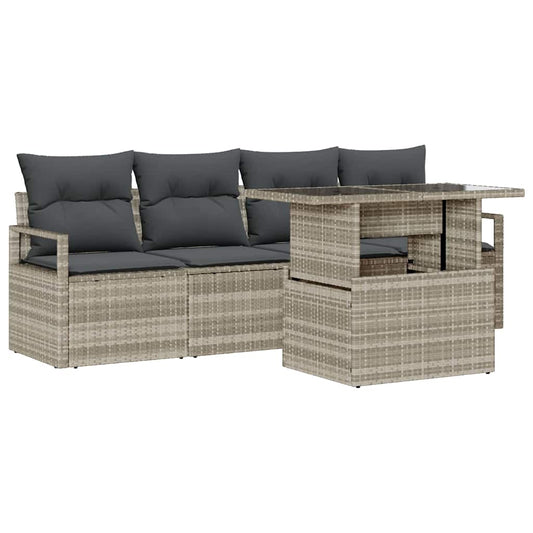 Garten-Sofa-Set mit Speicher 5 pcs Hellgrau Poly Rattan