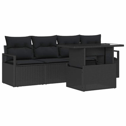 Garten-Sofa-Set mit Speicher 5 pcs Schwarz Poly Rattan