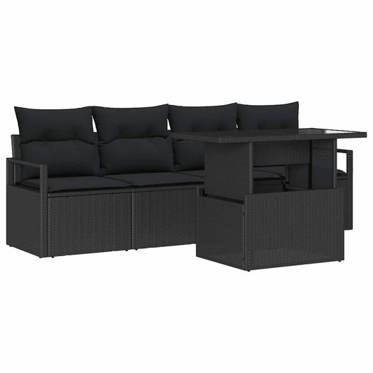 Garten-Sofa-Set mit Speicher 5 pcs Schwarz Poly Rattan