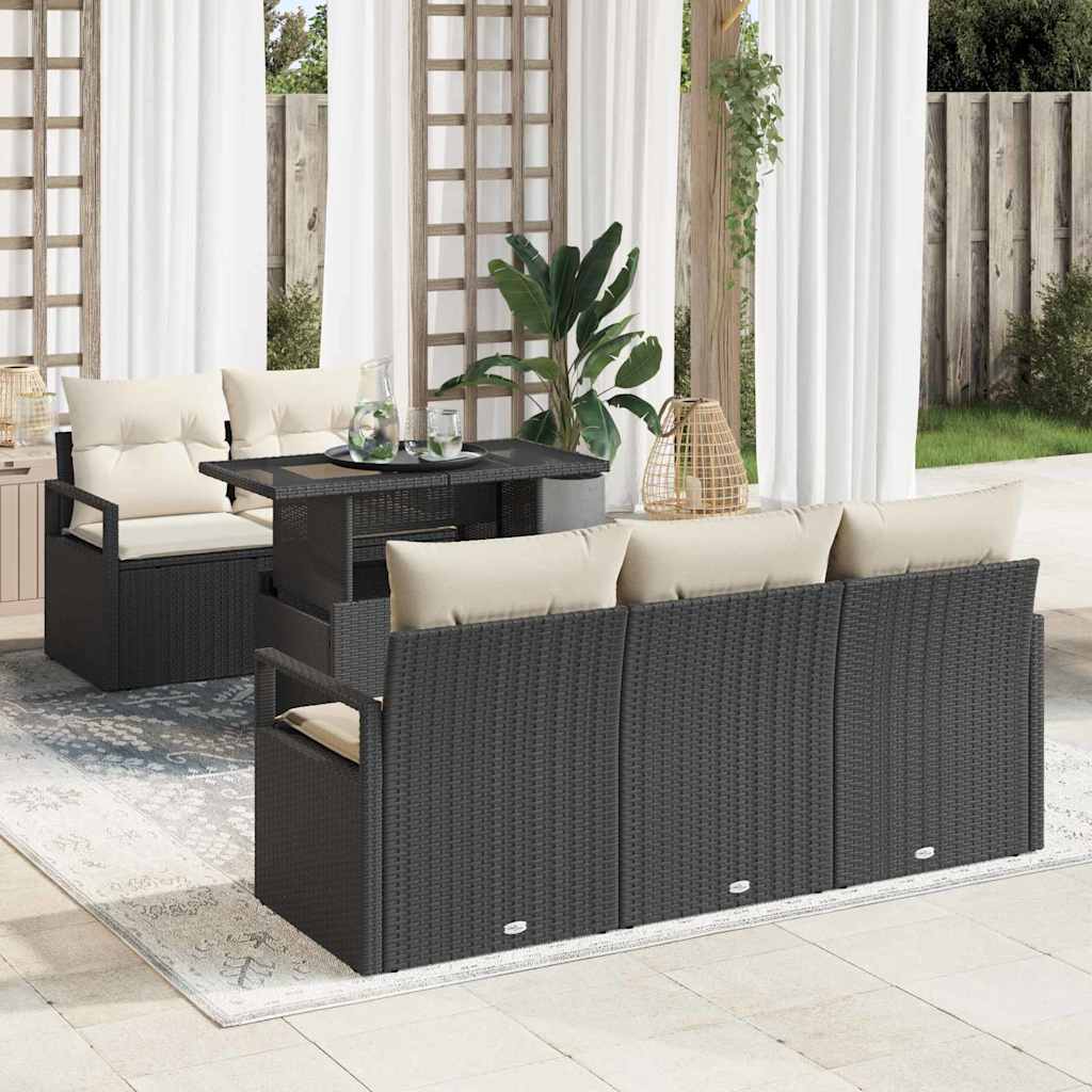 Garten-Sofa-Set mit Speicher 6 pcs Schwarz Poly Rattan