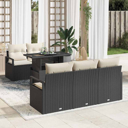 Garten-Sofa-Set mit Speicher 6 pcs Schwarz Poly Rattan