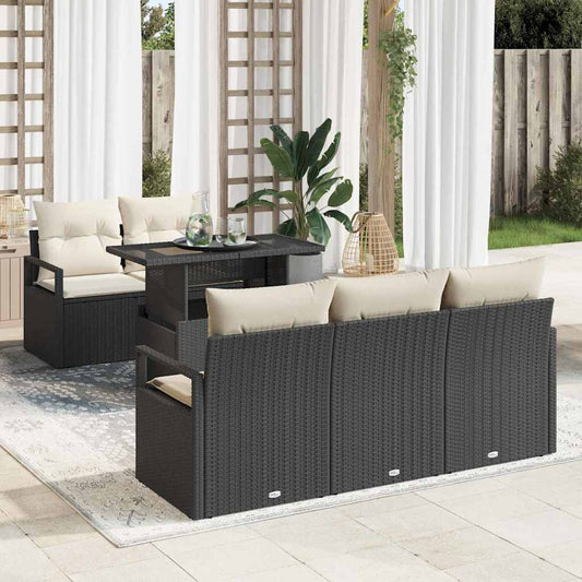 Garten-Sofa-Set mit Speicher 6 pcs Schwarz Poly Rattan