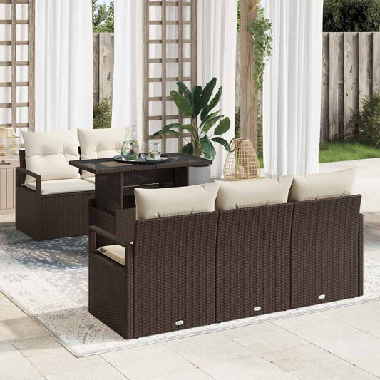 Garten-Sofa-Set mit Speicher 6 pcs Braun Poly Rattan