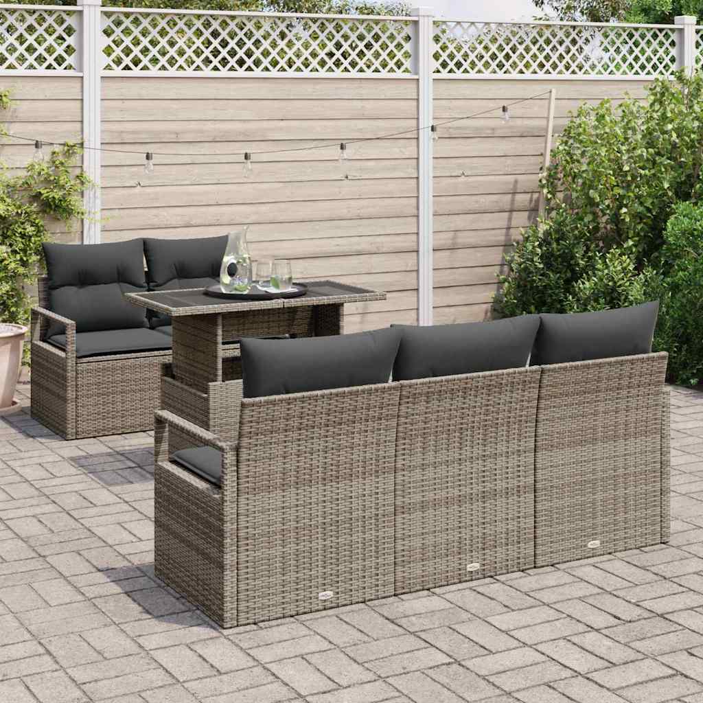 Gartensofa-set mit Kissen mit Speicher 6 pcs Grau Poly Rattan