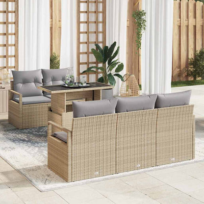 Gartensofa-set mit Kissen mit Speicher 6 pcs Beige Poly Rattan