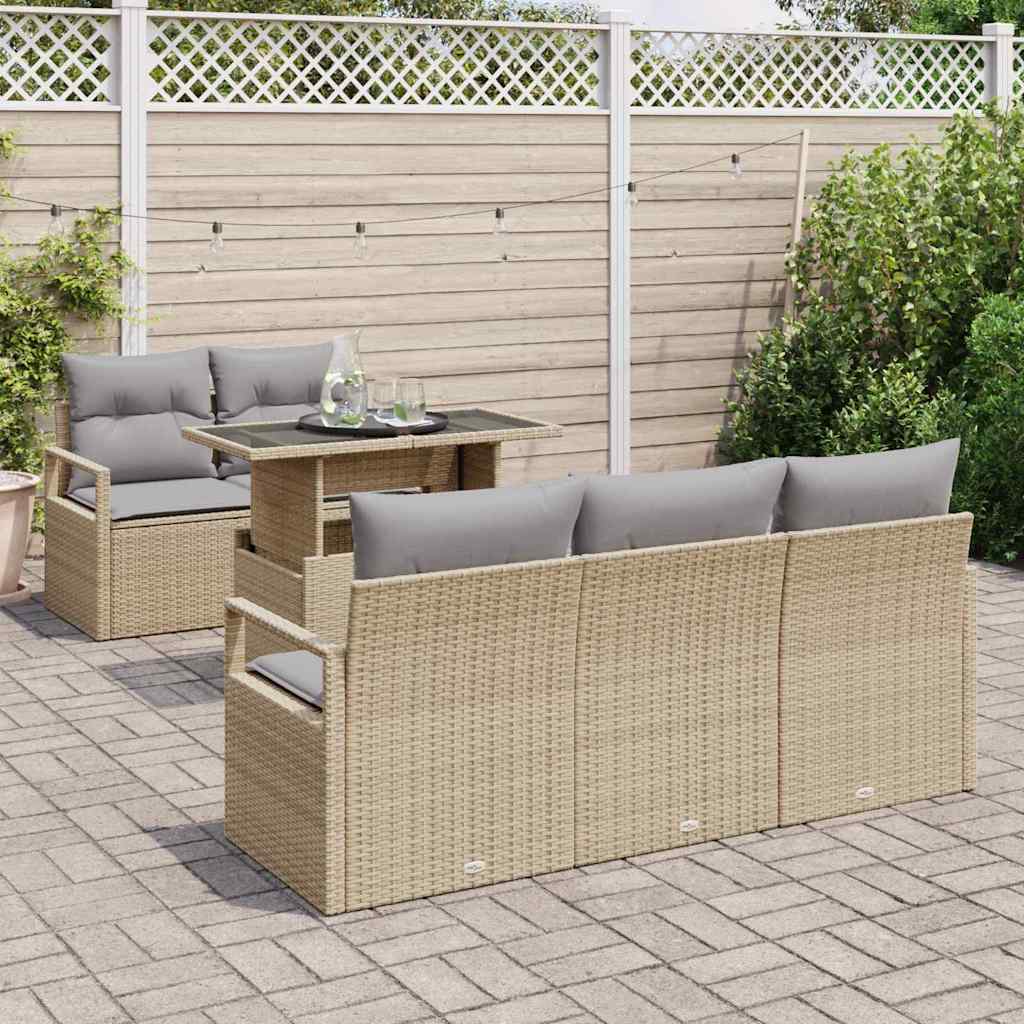 Gartensofa-set mit Kissen mit Speicher 6 pcs Beige Poly Rattan