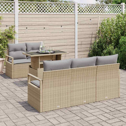 Gartensofa-set mit Kissen mit Speicher 6 pcs Beige Poly Rattan