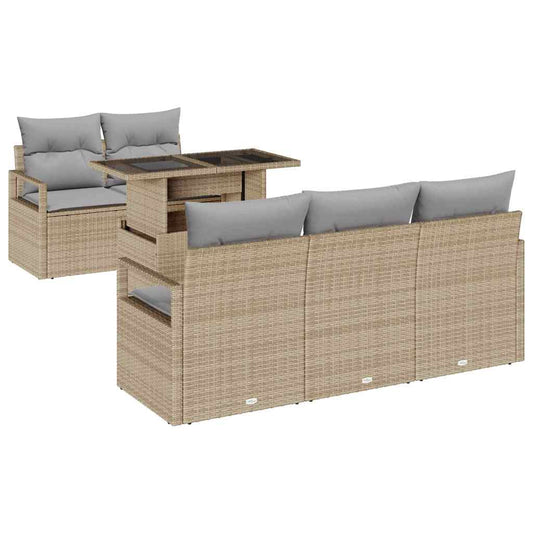 Gartensofa-set mit Kissen mit Speicher 6 pcs Beige Poly Rattan
