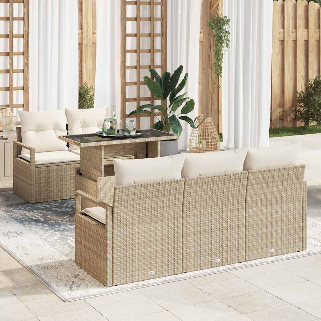 Garten-Sofa-Set mit Speicher 6 pcs Beige Poly Rattan