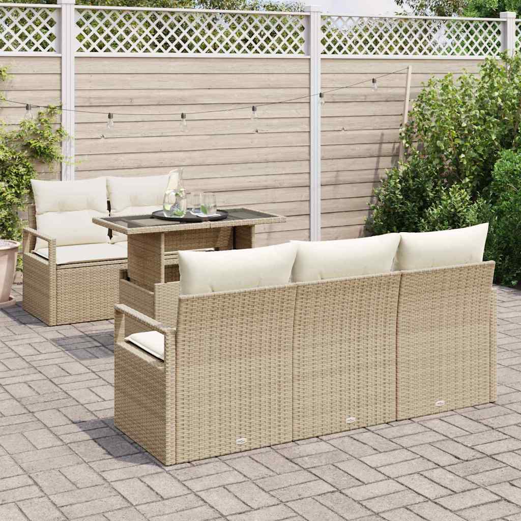Garten-Sofa-Set mit Speicher 6 pcs Beige Poly Rattan