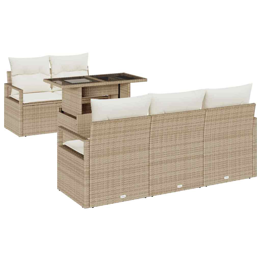 Garten-Sofa-Set mit Speicher 6 pcs Beige Poly Rattan