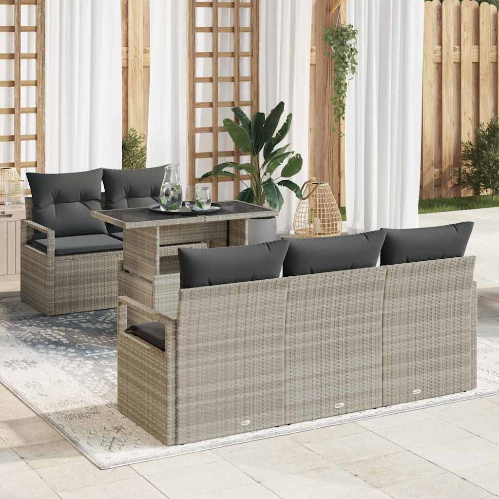 Garten-Sofa-Set mit Speicher 6 pcs Hellgrau Poly Rattan