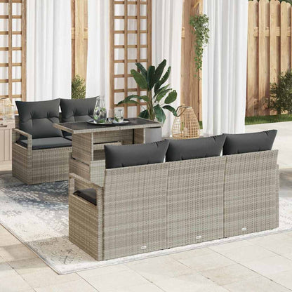 Garten-Sofa-Set mit Speicher 6 pcs Hellgrau Poly Rattan