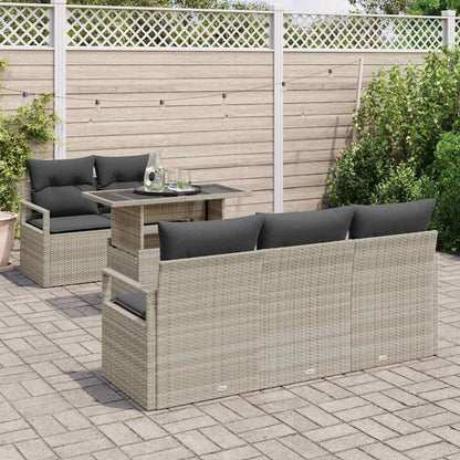 Garten-Sofa-Set mit Speicher 6 pcs Hellgrau Poly Rattan