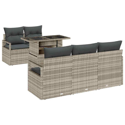 Garten-Sofa-Set mit Speicher 6 pcs Hellgrau Poly Rattan