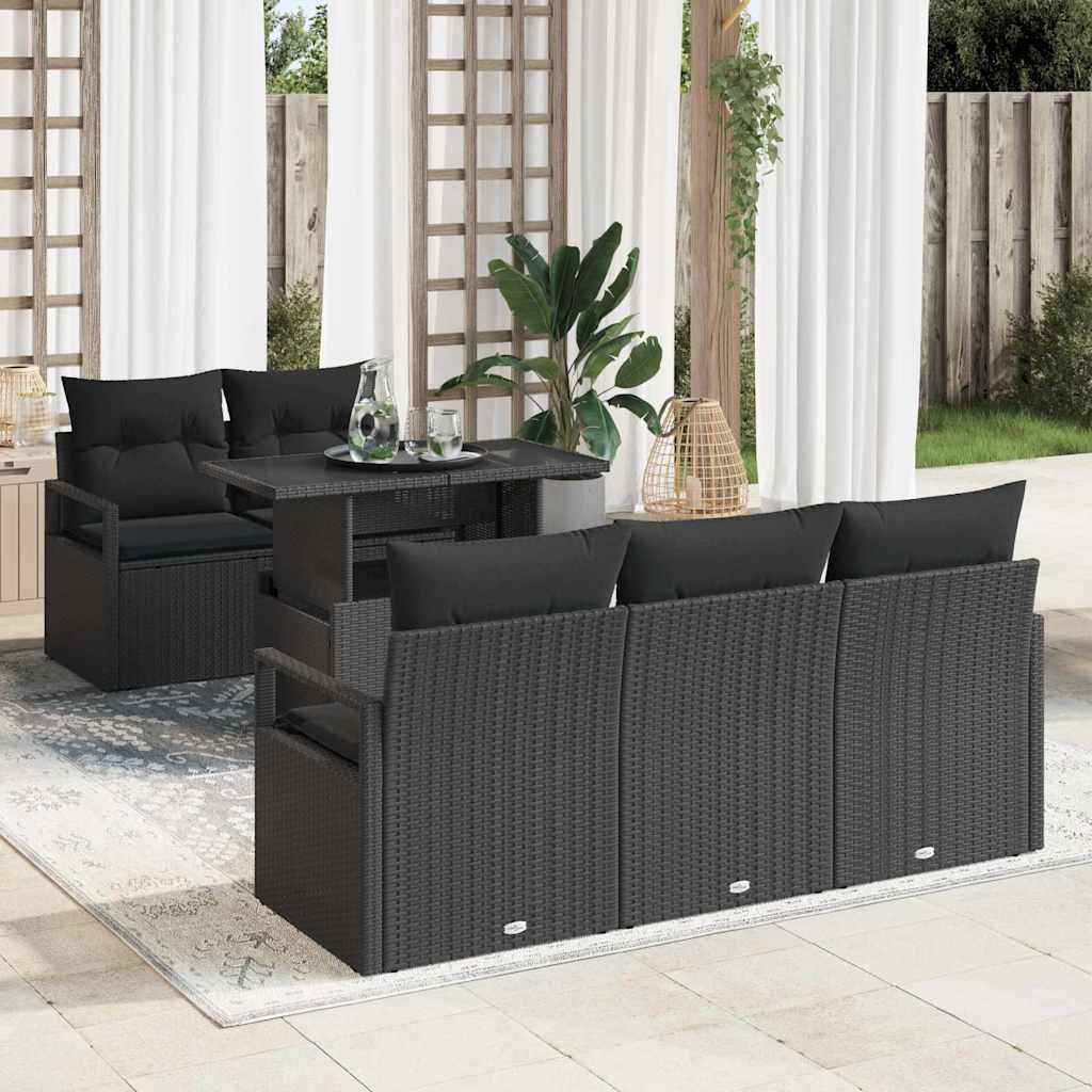 Garten-Sofa-Set mit Speicher 6 pcs Schwarz Poly Rattan