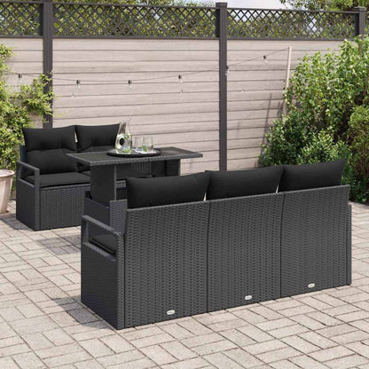 Garten-Sofa-Set mit Speicher 6 pcs Schwarz Poly Rattan