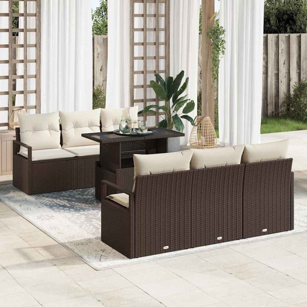 Garten-Sofa-Set mit Speicher 7 pcs Braun Poly Rattan
