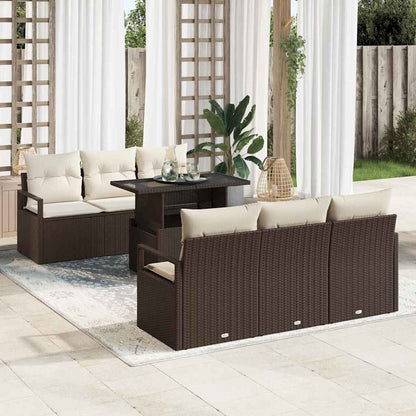Garten-Sofa-Set mit Speicher 7 pcs Braun Poly Rattan