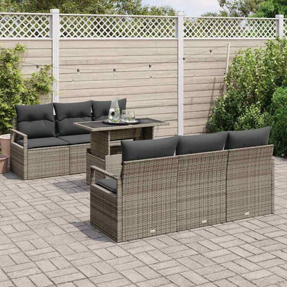 Gartensofa-set mit Kissen mit Speicher 7 pcs Grau Poly Rattan
