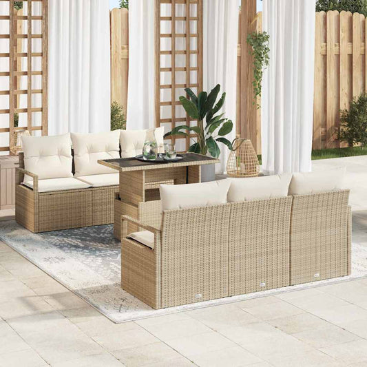 Garten-Sofa-Set mit Speicher 7 pcs Beige Poly Rattan