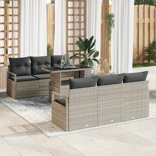 Garten-Sofa-Set mit Speicher 7 pcs Hellgrau Poly Rattan