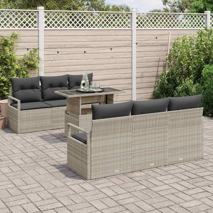 Garten-Sofa-Set mit Speicher 7 pcs Hellgrau Poly Rattan