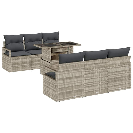Garten-Sofa-Set mit Speicher 7 pcs Hellgrau Poly Rattan