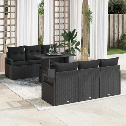 Garten-Sofa-Set mit Speicher 7 pcs Schwarz Poly Rattan