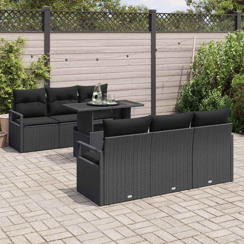 Garten-Sofa-Set mit Speicher 7 pcs Schwarz Poly Rattan