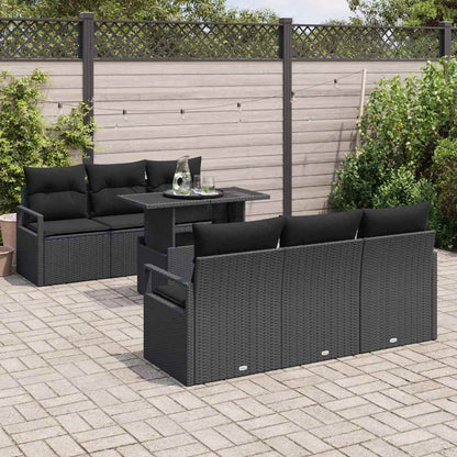 Garten-Sofa-Set mit Speicher 7 pcs Schwarz Poly Rattan