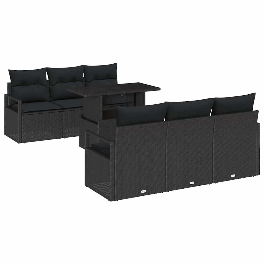Garten-Sofa-Set mit Speicher 7 pcs Schwarz Poly Rattan