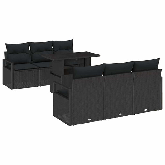 Garten-Sofa-Set mit Speicher 7 pcs Schwarz Poly Rattan