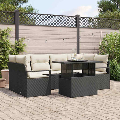Garten-Sofa-Set mit Speicher 7 pcs Schwarz Poly Rattan