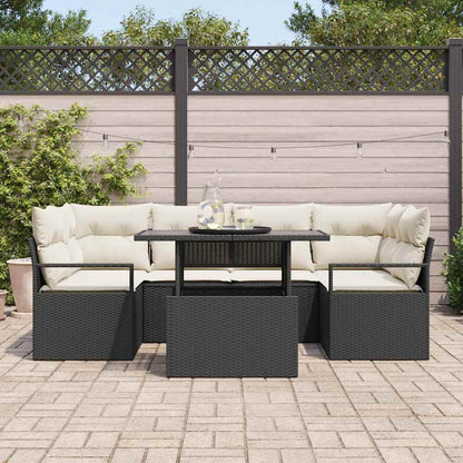 Garten-Sofa-Set mit Speicher 7 pcs Schwarz Poly Rattan