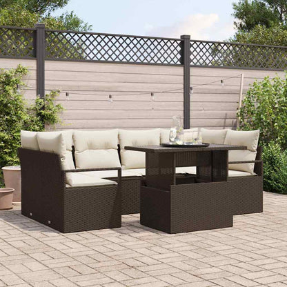 Garten-Sofa-Set mit Speicher 7 pcs Braun Poly Rattan