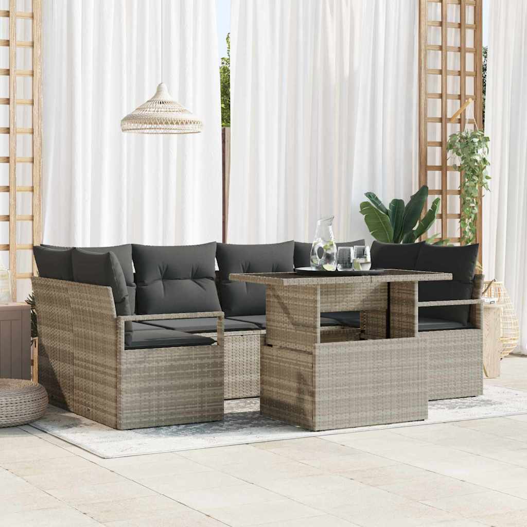 Garten-Sofa-Set mit Speicher 7 pcs Hellgrau Poly Rattan