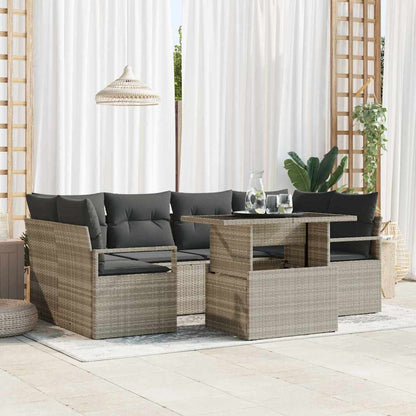 Garten-Sofa-Set mit Speicher 7 pcs Hellgrau Poly Rattan