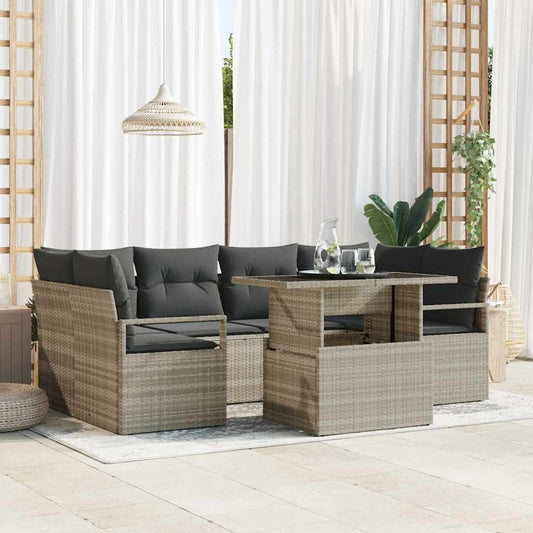 Garten-Sofa-Set mit Speicher 7 pcs Hellgrau Poly Rattan