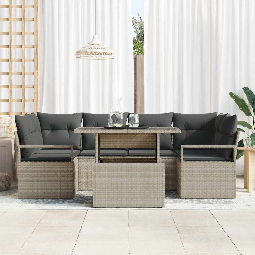 Garten-Sofa-Set mit Speicher 7 pcs Hellgrau Poly Rattan