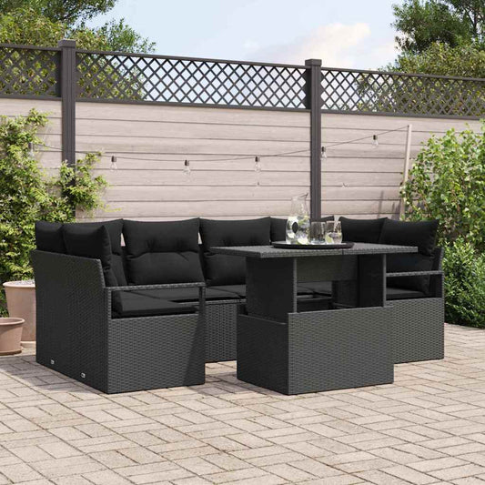 Garten-Sofa-Set mit Speicher 7 pcs Schwarz Poly Rattan