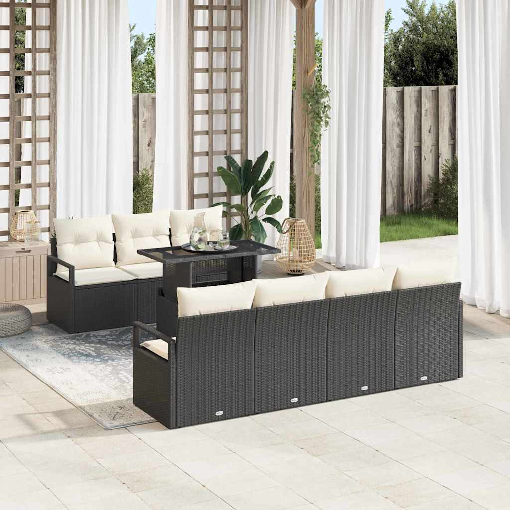 Garten-Sofa-Set mit Speicher 8 pcs Schwarz Poly Rattan