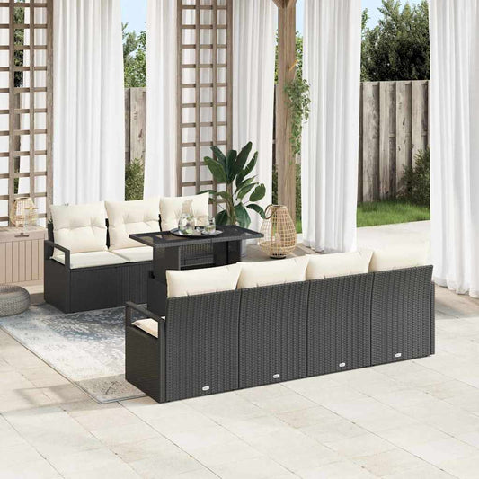 Garten-Sofa-Set mit Speicher 8 pcs Schwarz Poly Rattan