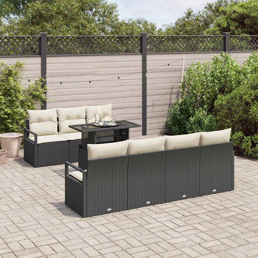 Garten-Sofa-Set mit Speicher 8 pcs Schwarz Poly Rattan