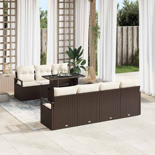 Garten-Sofa-Set mit Speicher 8 pcs Braun Poly Rattan